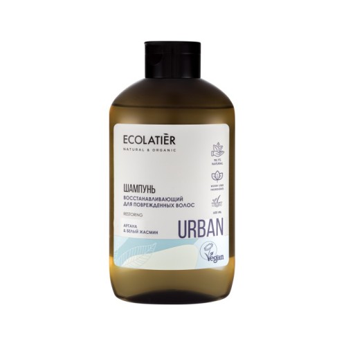 Šampon za kosu sa eteričnim uljima jasmina i argana za oštećenu kosu 600ml - ECOLATIER Urban | Kozmo Shop Online