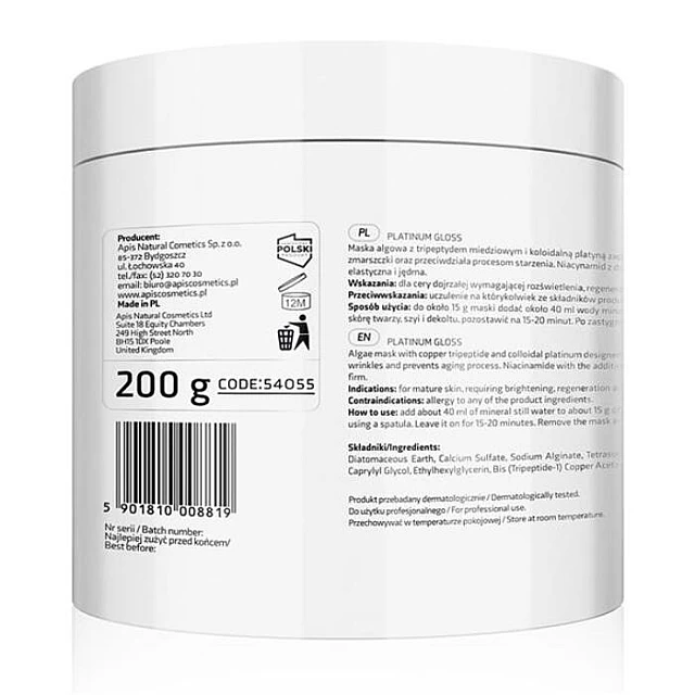 PLATINUM GLOSS - Maska za lice sa niacinamidom, morskim algama i kofeinskom kiselinom protiv bora 200ml| APIS COSMETICS | Kozmo PLATINUM GLOSS - Maska za lice sa niacinamidom, morskim algama i kofeinskom kiselinom protiv bora 200ml| APIS COSMETICS | Kozmo