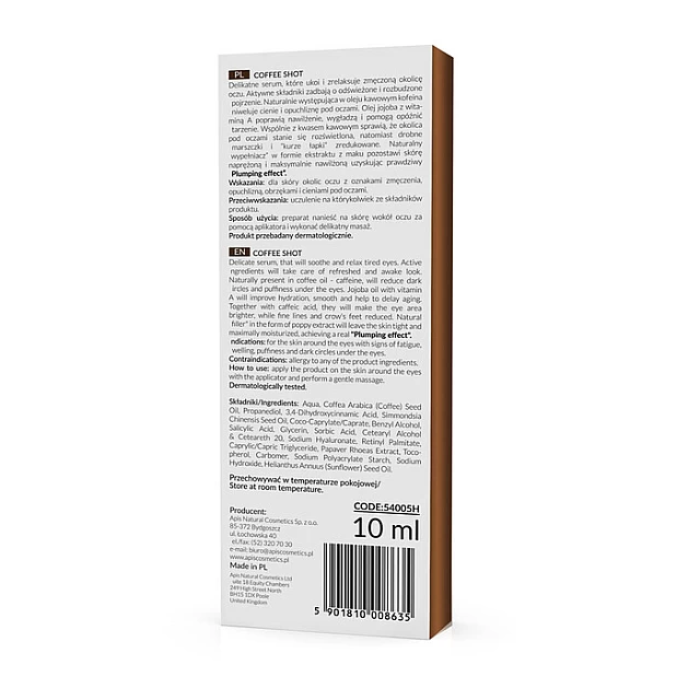 COFFEE SHOT - Biorevitalizujući serum za predeo oko očiju sa kofeinskom kiselinom i uljem semena kafe 10ml | APIS COSMETICS | Kozmo COFFEE SHOT - Biorevitalizujući serum za predeo oko očiju sa kofeinskom kiselinom i uljem semena kafe 10ml | APIS COSMETICS | Kozmo