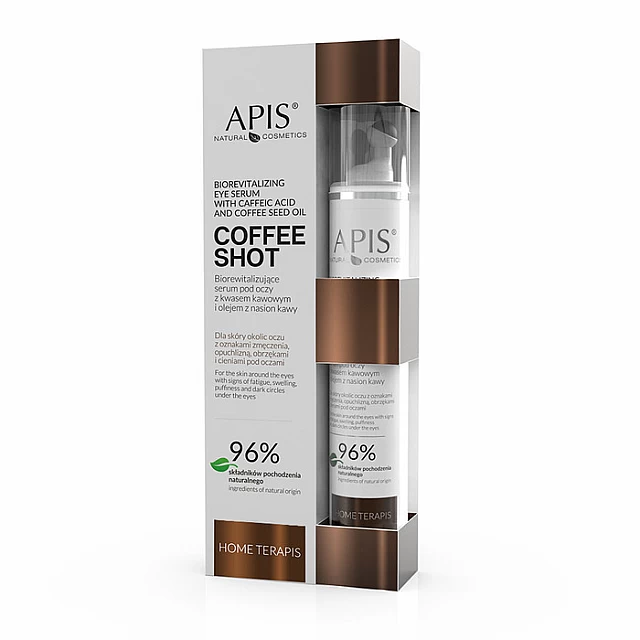 COFFEE SHOT - Biorevitalizujući serum za predeo oko očiju sa kofeinskom kiselinom i uljem semena kafe 10ml | APIS COSMETICS | Kozmo COFFEE SHOT - Biorevitalizujući serum za predeo oko očiju sa kofeinskom kiselinom i uljem semena kafe 10ml | APIS COSMETICS | Kozmo