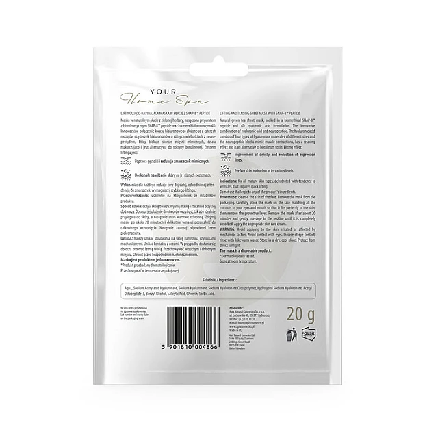 SHEET MASK - Maska za zatezanje i podizanje lica sa SNAP-8 peptidom 20g | APIS COSMETICS | Kozmo