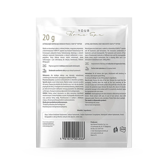 SHEET MASK - Maska za hidrataciju lica sa niacinamidom i hijaluronskom kiselinom 20g | APIS COSMETICS | Kozmo