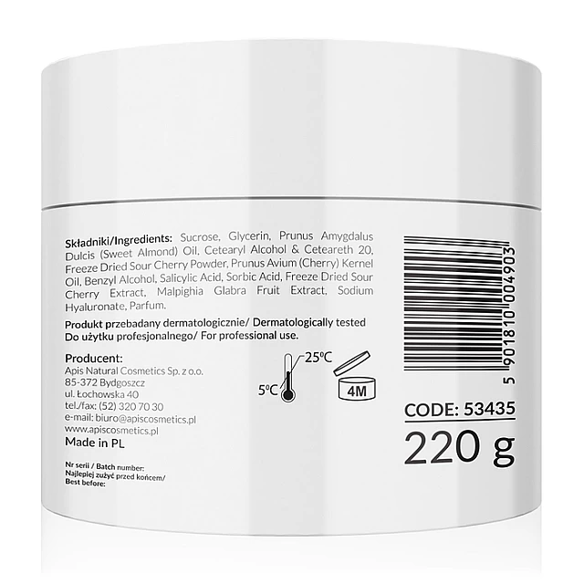 CHERRY KISS - Multivitaminski šećerni piling za lice sa liofiliziranim trešnjama i acerolom 220 g | APIS COSMETICS | Kozmo