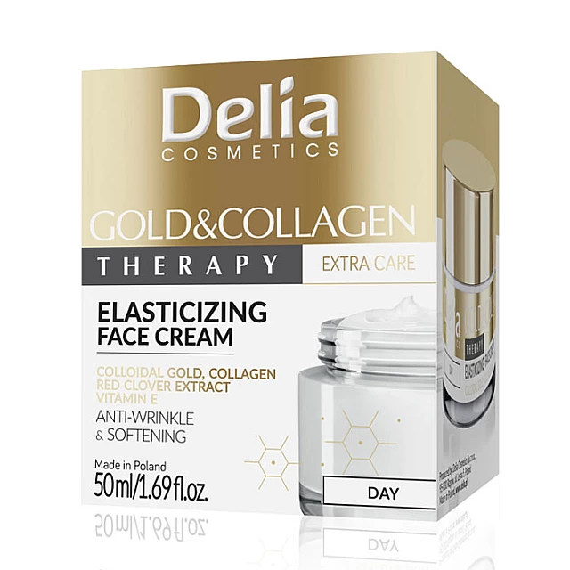 GOLD&COLLAGEN THERAPY Krema za lice - sa vitaminom E, kolagenom i ektraktom crvene deteline, 50 Ml | DELIA Cosmetics | Kozmo GOLD&COLLAGEN THERAPY Krema za lice - sa vitaminom E, kolagenom i ektraktom crvene deteline, 50 Ml | DELIA Cosmetics | Kozmo