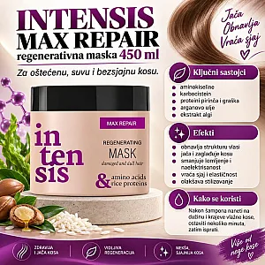 Maska za regeneraciju kose  Intensis Max Repair, 450 ml