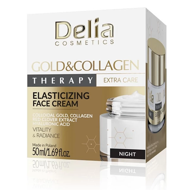GOLD&COLLAGEN THERAPY Noćna krema za lice - sa vitaminom E, Kolagenom i Ekstratom crvene deteline 50ml  | Delia Cosmetics | Kozmo