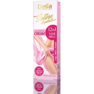 SATINE DEPILATION Krema za depilaciju sa aloja verom i pantenolom 12u1 za sve tipove kože 130 ml - DELIA SATINE DEPILATION Krema za depilaciju sa aloja verom i pantenolom 12u1 za sve tipove kože 130 ml - DELIA