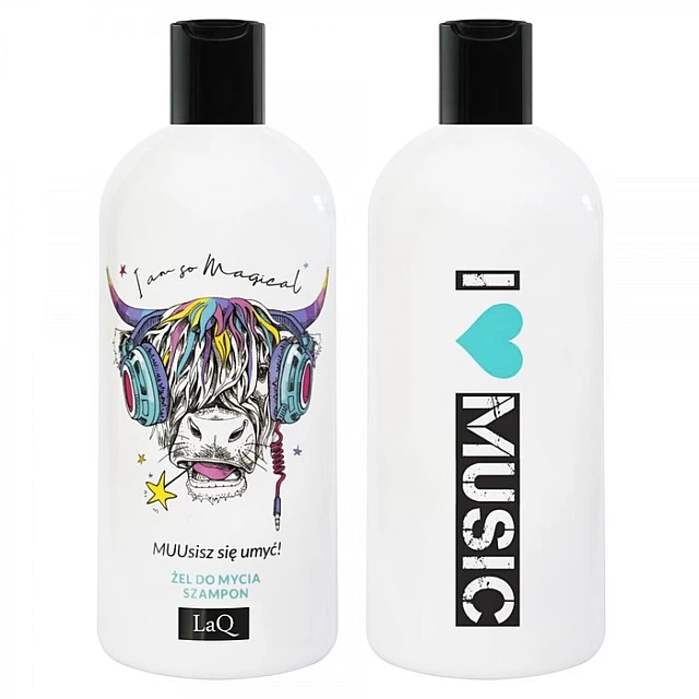 Šampon i gel za tuširanje sa mirisom marakuje, papaje i breskve 2u1 - Music Cow 300ml Šampon i gel za tuširanje sa mirisom marakuje, papaje i breskve 2u1 - Music Cow 300ml | LaQ | KOZMO