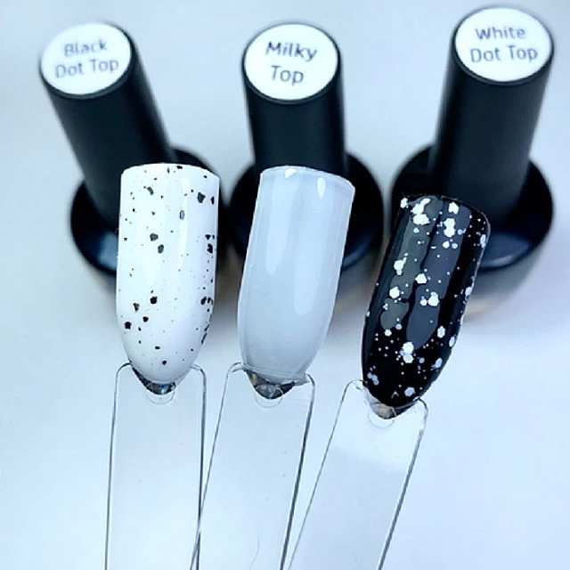 TOPY TOP DOTS BLACK (no wipe) završni sloj sa komadićima crne folije za nokte 8ml |MAKEAR COSMETICS| Kozmo