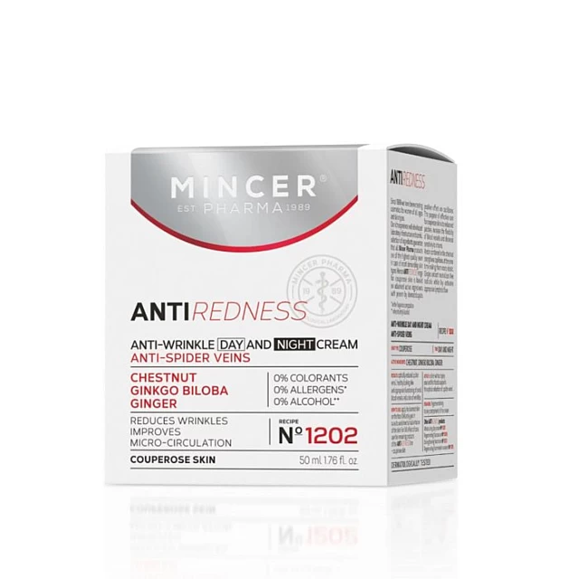 MINCER PHARMA ANTI REDNESS N° 1202 - Dnevna i noćna krema protiv bora i mreže vena 50ml MINCER PHARMA ANTI REDNESS N° 1202 - Dnevna i noćna krema protiv bora i mreže vena 50ml