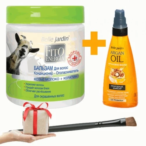 SUPER PONUDA Balzam za kosu sa kozijim mlekom i keratinom 500 ml + Ulje za regeneraciju kose - argan 100ml + GRATIS Četkica za senku