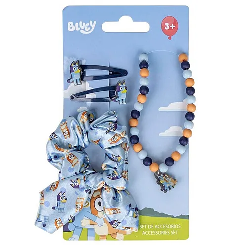 Bluey poklon set za decu – šnalice, gumice i ogrlica sa perlicama