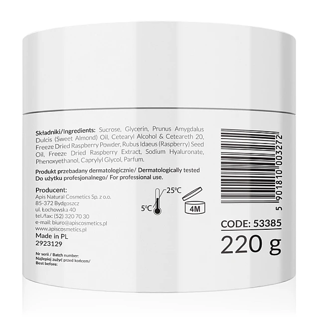 RASPBERRY GLOW Šećerni piling za lice sa liofilizovanim malinama 220 g |APIS COSMETICS| Kozmo