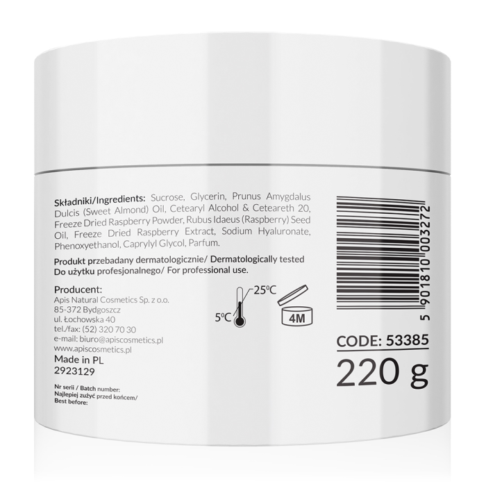 RASPBERRY GLOW Šećerni piling za lice sa liofilizovanim malinama 220 g |APIS COSMETICS| Kozmo