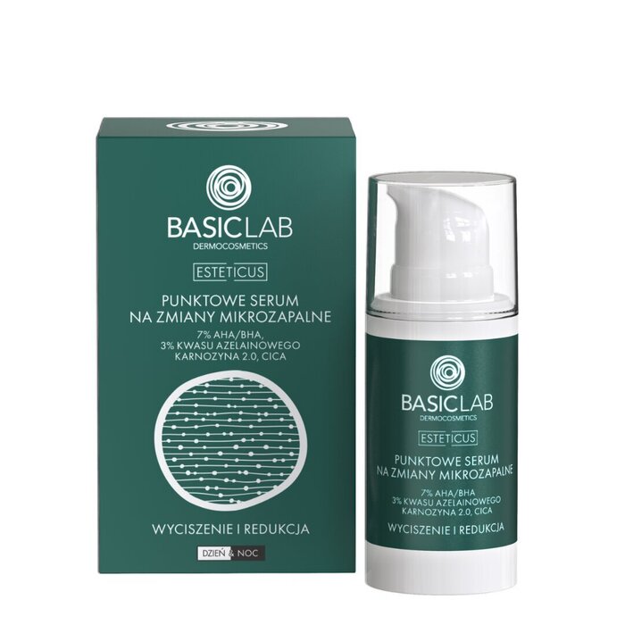 BasicLab Serum za Akne i Fleke Sa AHA/BHA i Azelaičnom Kiselinom - Spot Tretman 15ml | 5904639171108 | Kozmo