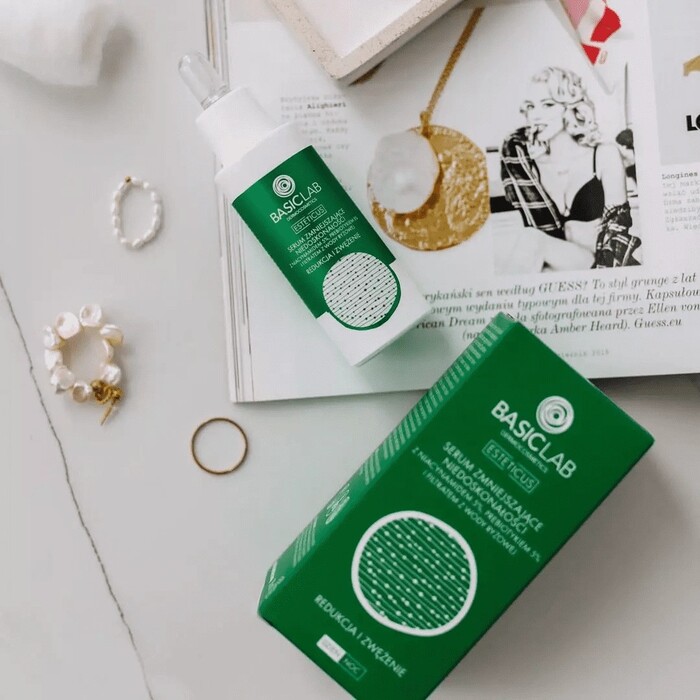 BasicLab Serum sa 5% Niacinamida za Masnu Kožu i Akne – Sužava Pore, Reguliše Sebum 15ml | 5907637951536 | Kozmo