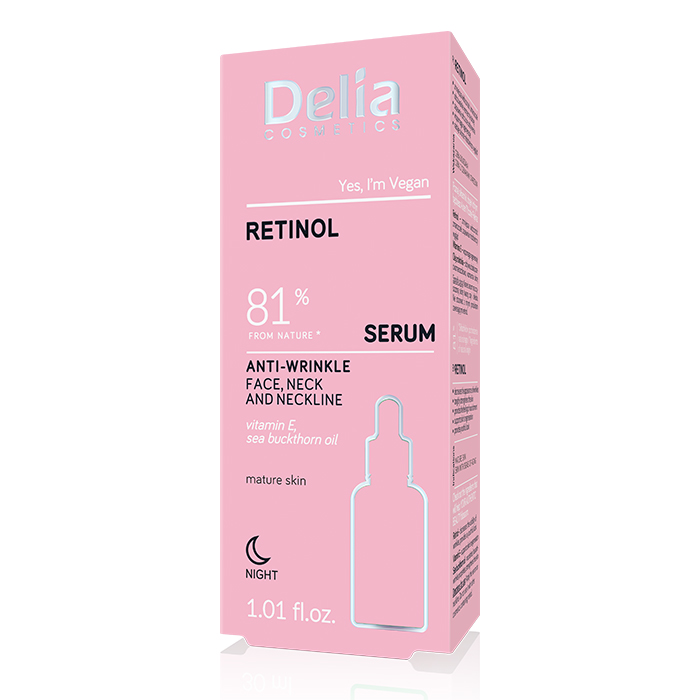 Serum za lice, vrat i dekolte sa retinolim i vitaminom E sa delovanjem protiv bora - RETINOL 81 30 ml  | DELIA Cosmetics | Kozmo