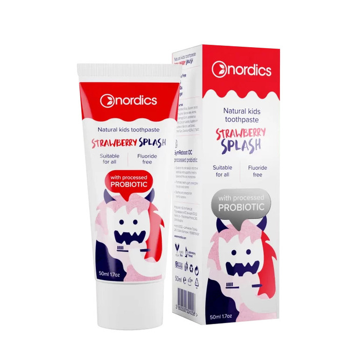 Decija pasta za zube protiv karijesa sa probioticima i ukusom jagode 50ml 3800500324258 Nordics Kozmo