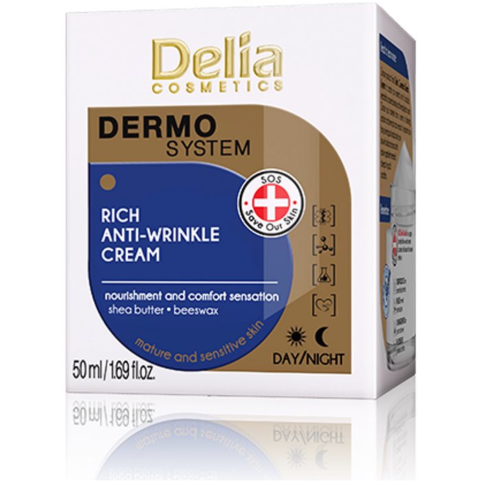 DERMO SYSTEM Krema za lice sa vitaminom E, eteričnim uljima pčelinjeg voska, kolagenom i ši puterom 50 ml  | DELIA Cosmetics | Kozmo