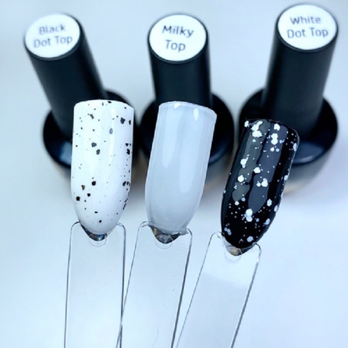 TOPY TOP DOTS BLACK (no wipe) završni sloj sa komadićima crne folije za nokte 8ml |MAKEAR COSMETICS| Kozmo